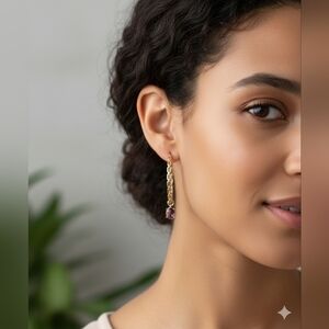 Fashion Elegant Gold Hoop Earrings with Pink Gemstones (EUC)